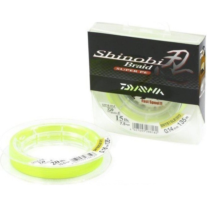 Плетеная леска DAIWA Shinobi Braid - 25 Lb (0,18мм) - 135м (ярко-жёлтая) 4027093288203